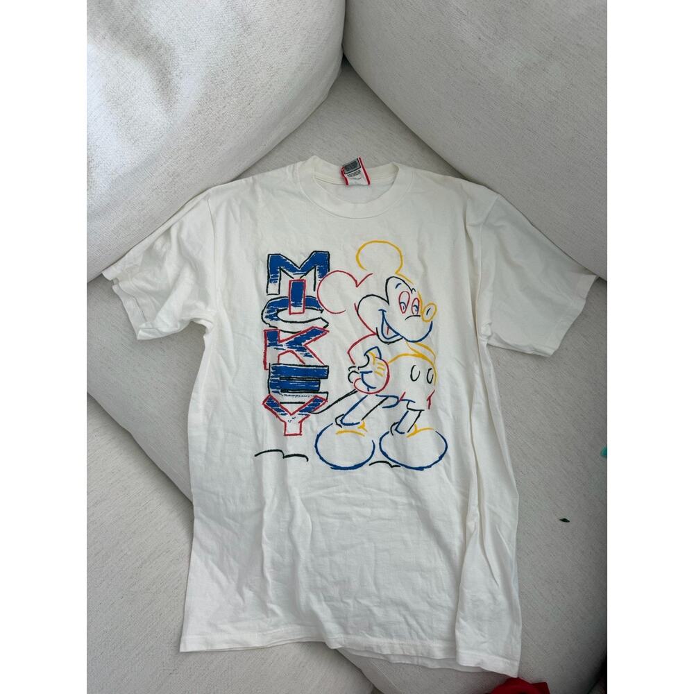 NWOT VTG Mickey Mouse Shirt Mens Large White Graphic Single Stitch 90s Disney